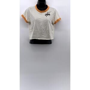STANDARD ISSUE Women's Cream-Orange Crewneck Cowboy Graphic Short Sleeve Top SZM